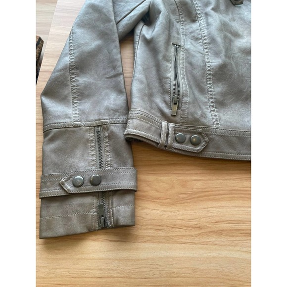 Blanc Noir Faux Leather Tan Brown Moto Jacket Asymmetric Front Zip Small - Picture 7 of 12